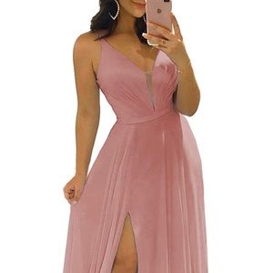 womens pink vneck dress